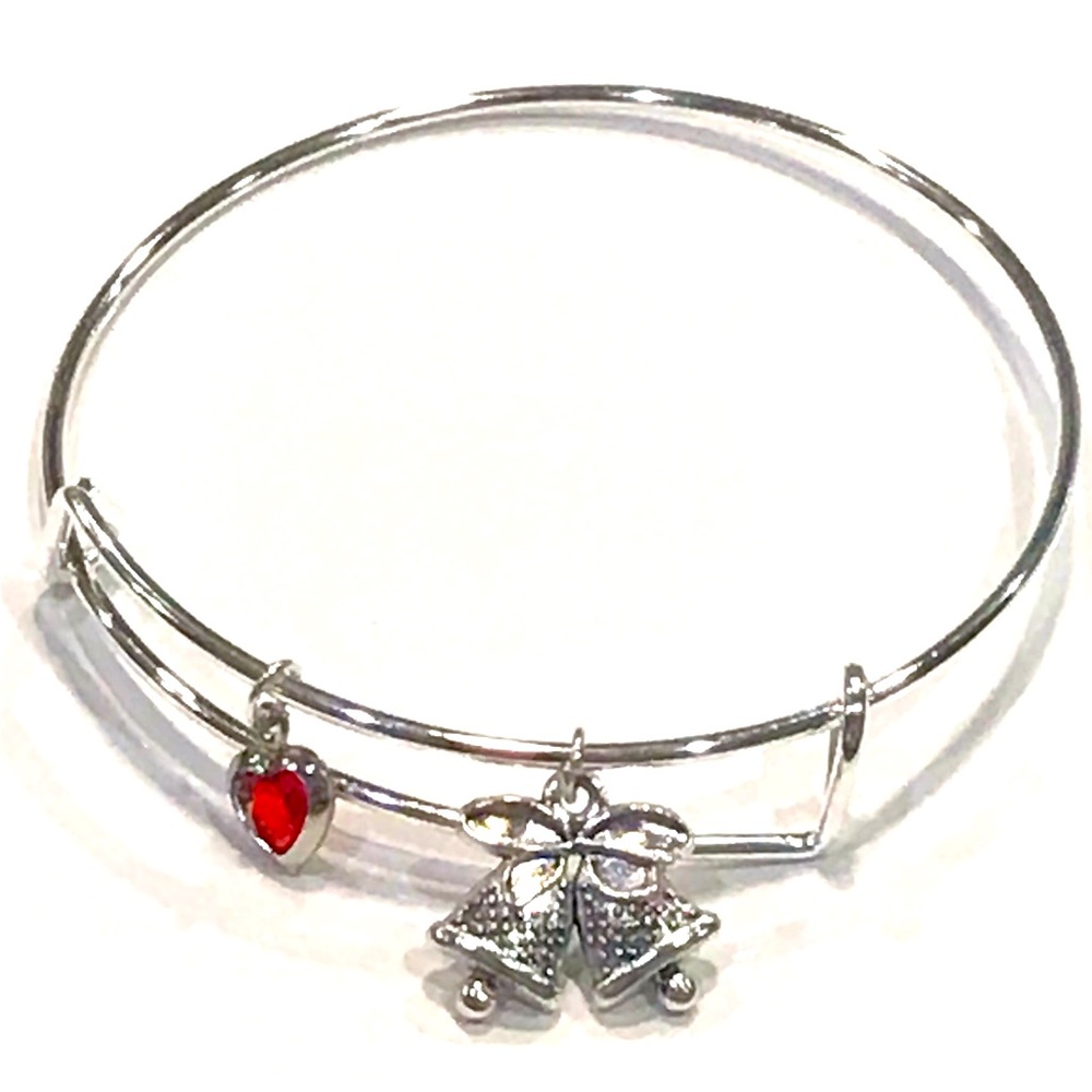 Christmas Themed Adjustable Zinc Alloy Wire Silver Metal Bangle Charm Br…